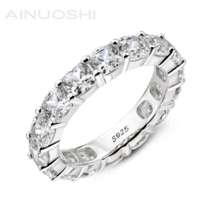 Ainuoshi Full Eternity Cushion Cut Created White Diamond Ring