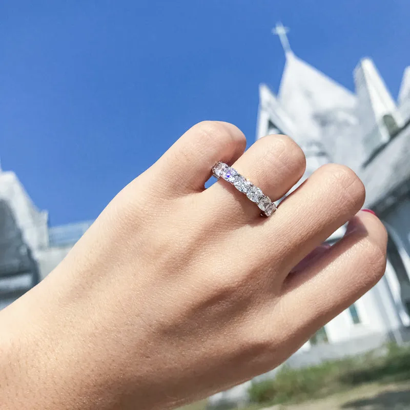 Ainuoshi Full Eternity Cushion Cut Created White Diamond Ring