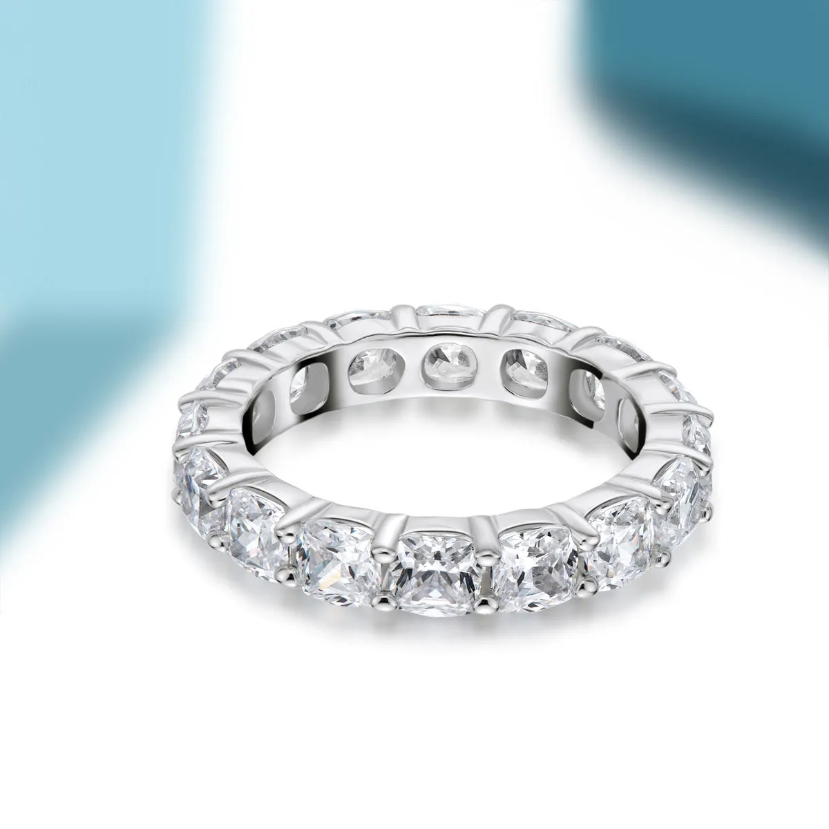 Ainuoshi Full Eternity Cushion Cut Created White Diamond Ring