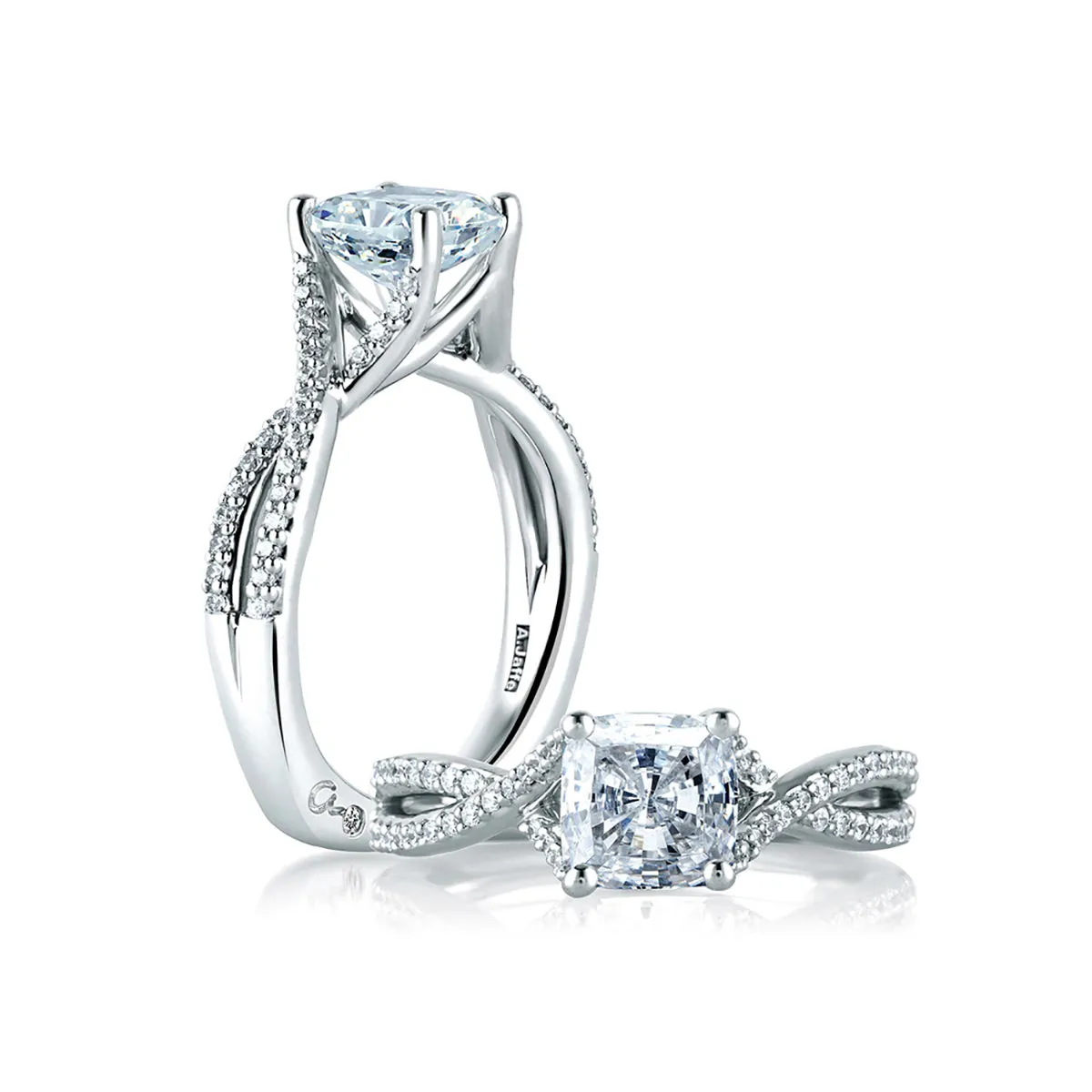 A.Jaffe Twisted Crossover Cushion Cut Diamond Engagement Ring MES575/177