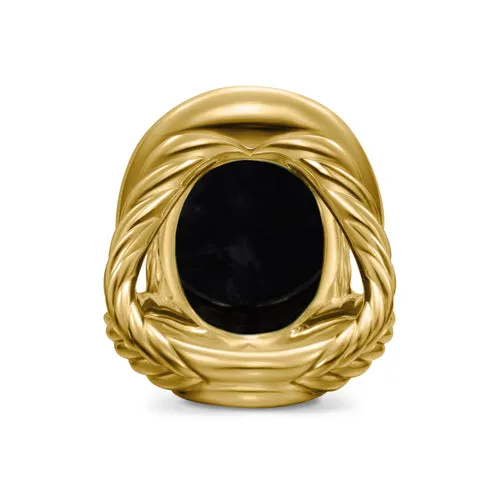 Albion Oval Ring in 18K Yellow Gold with Black Onyx and Diamonds, 21mm, Size 6