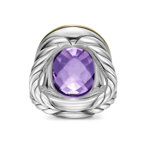 Albion Oval Ring in Sterling Silver with 18K Yellow Gold and Amethyst, 21mm
