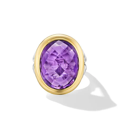 Albion Oval Ring in Sterling Silver with 18K Yellow Gold and Amethyst, 21mm