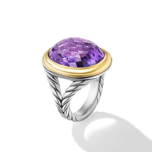 Albion Oval Ring in Sterling Silver with 18K Yellow Gold and Amethyst, 21mm