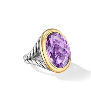 Albion Oval Ring in Sterling Silver with 18K Yellow Gold and Amethyst, 21mm