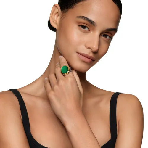 Albion Oval Ring in Sterling Silver with 18K Yellow Gold and Green Onyx, 21mm, Size 6