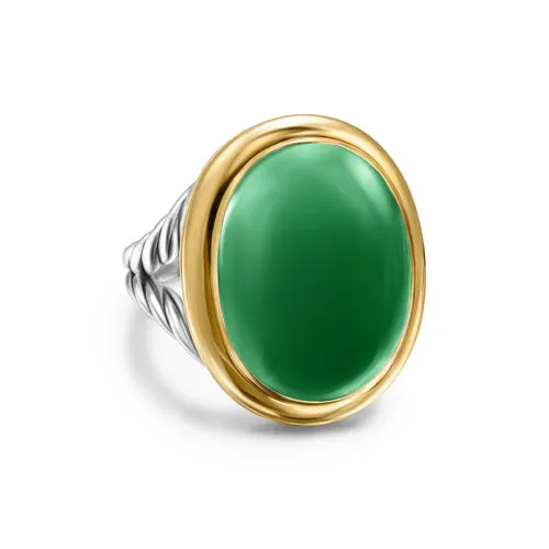 Albion Oval Ring in Sterling Silver with 18K Yellow Gold and Green Onyx, 21mm, Size 6