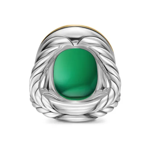 Albion Oval Ring in Sterling Silver with 18K Yellow Gold and Green Onyx, 21mm, Size 6
