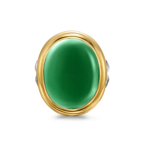 Albion Oval Ring in Sterling Silver with 18K Yellow Gold and Green Onyx, 21mm, Size 6