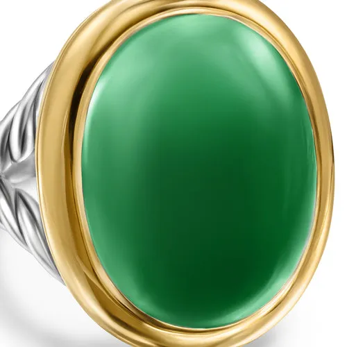 Albion Oval Ring in Sterling Silver with 18K Yellow Gold and Green Onyx, 21mm, Size 6