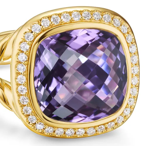 Albion Ring in 18K Yellow Gold with Amethyst and Diamonds, 11mm, Size 7