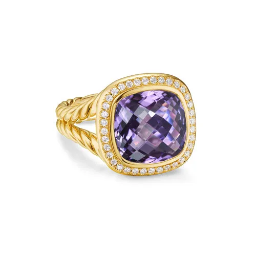 Albion Ring in 18K Yellow Gold with Amethyst and Diamonds, 11mm, Size 7
