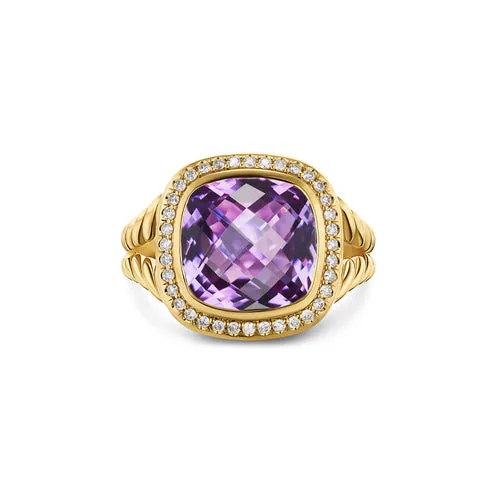 Albion Ring in 18K Yellow Gold with Amethyst and Diamonds, 11mm, Size 7
