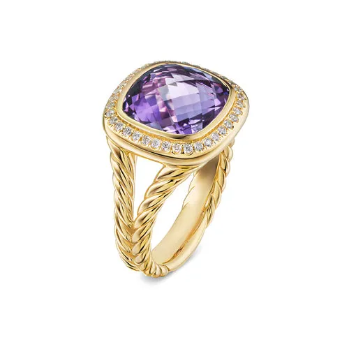 Albion Ring in 18K Yellow Gold with Amethyst and Diamonds, 11mm, Size 7