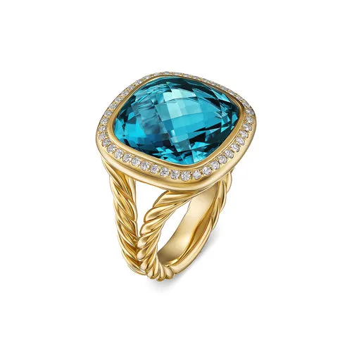 Albion Ring in 18K Yellow Gold with Hampton Blue Topaz and Diamonds, 15mm, Size 7