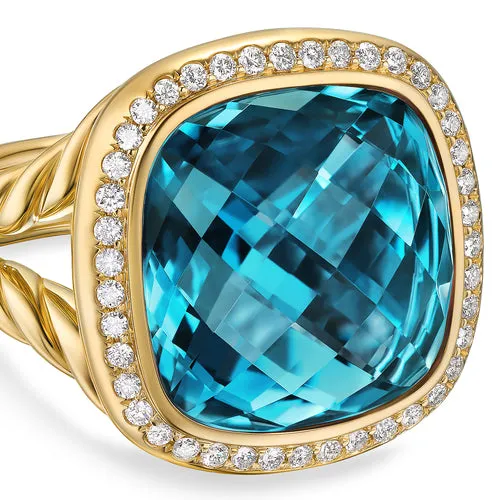 Albion Ring in 18K Yellow Gold with Hampton Blue Topaz and Diamonds, 15mm, Size 7
