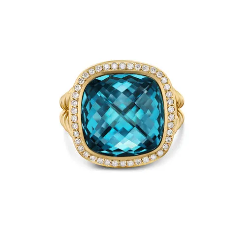 Albion Ring in 18K Yellow Gold with Hampton Blue Topaz and Diamonds, 15mm, Size 7