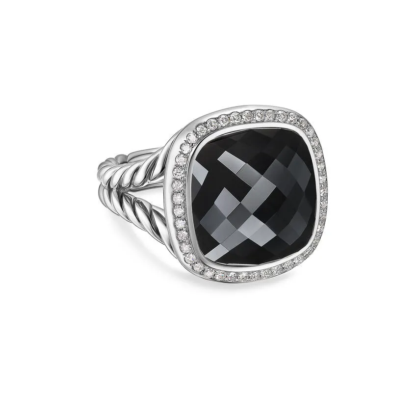 Albion Ring in Sterling Silver with Black Onyx and Diamonds, 15mm, Size 7