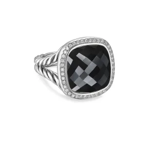 Albion Ring in Sterling Silver with Black Onyx and Diamonds, 15mm, Size 7