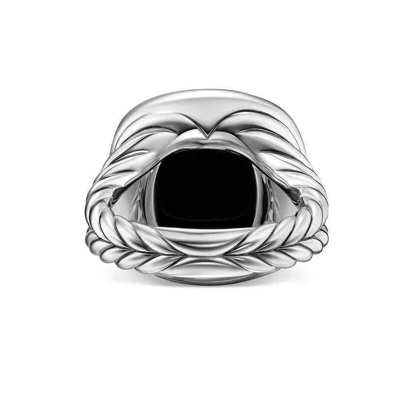 Albion Ring in Sterling Silver with Black Onyx and Diamonds, 15mm, Size 7