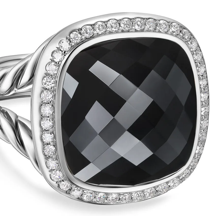 Albion Ring in Sterling Silver with Black Onyx and Diamonds, 15mm, Size 7
