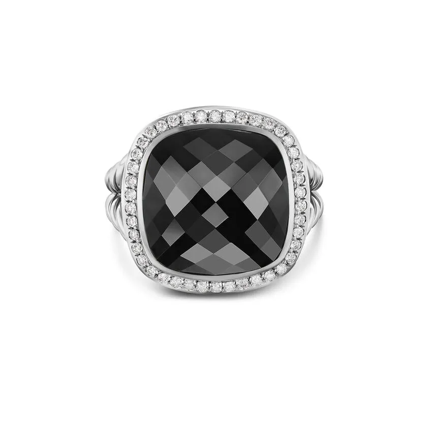 Albion Ring in Sterling Silver with Black Onyx and Diamonds, 15mm, Size 7