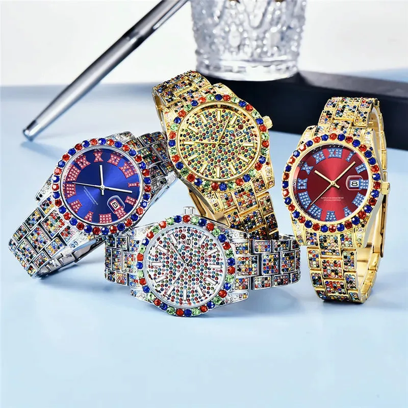 Alloy Band Hip Hop Diamond Wristwatch
