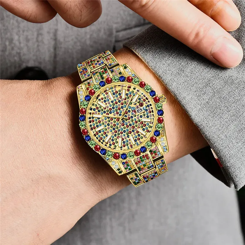 Alloy Band Hip Hop Diamond Wristwatch