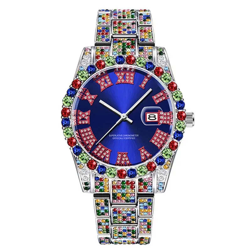 Alloy Band Hip Hop Diamond Wristwatch