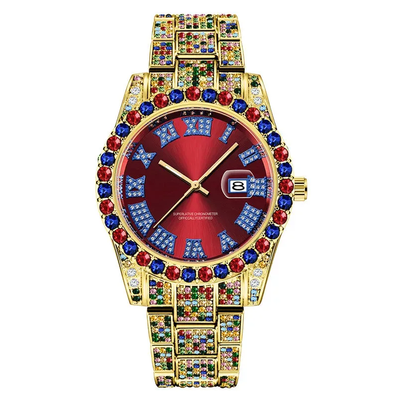 Alloy Band Hip Hop Diamond Wristwatch