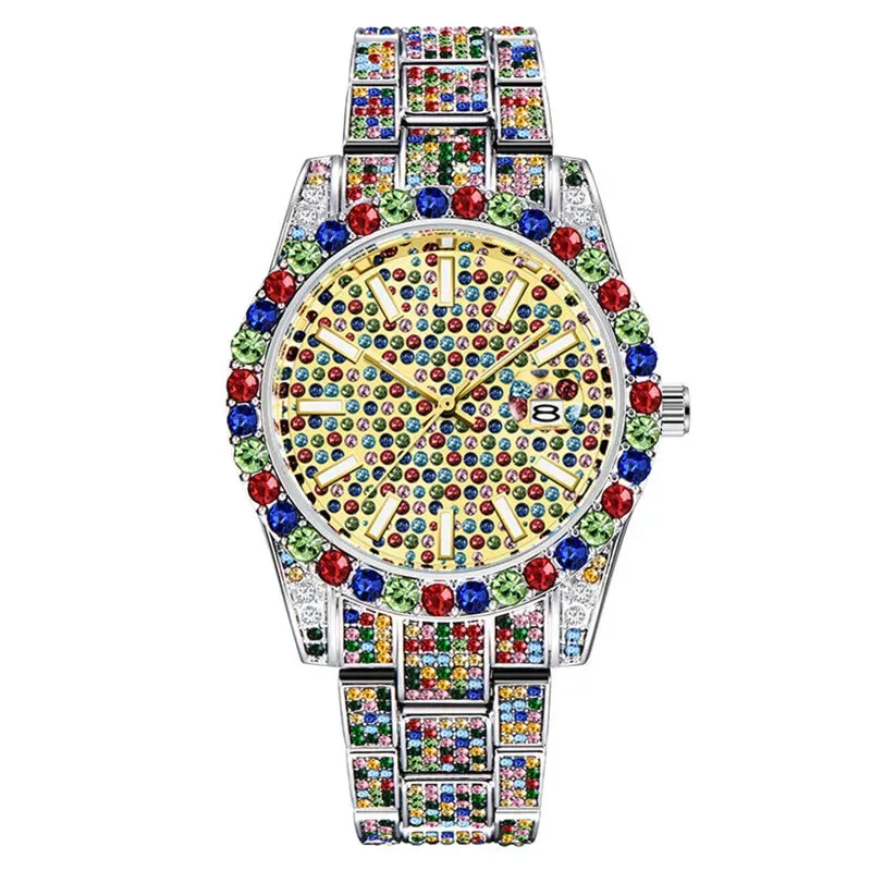 Alloy Band Hip Hop Diamond Wristwatch