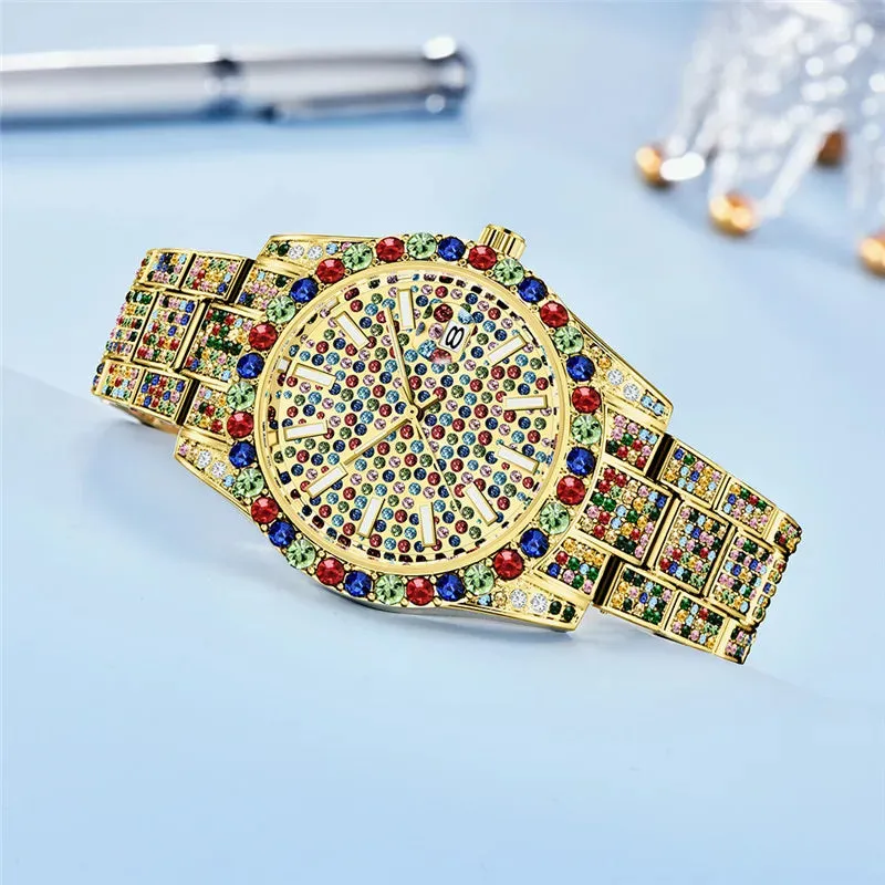 Alloy Band Hip Hop Diamond Wristwatch