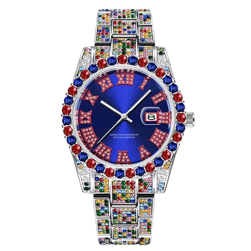 Alloy Band Hip Hop Diamond Wristwatch
