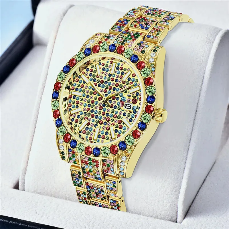 Alloy Band Hip Hop Diamond Wristwatch