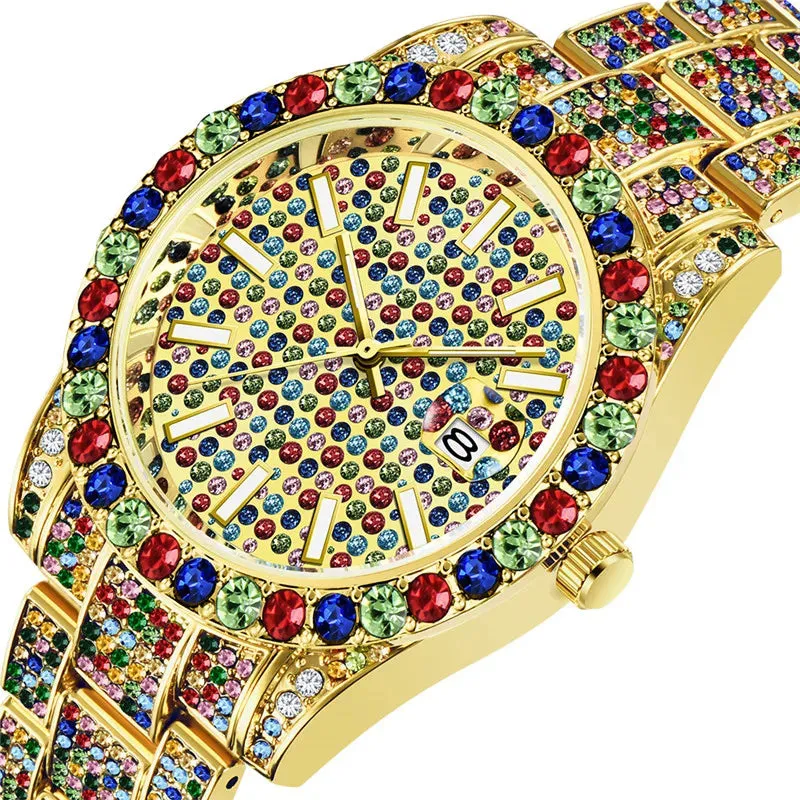 Alloy Band Hip Hop Diamond Wristwatch