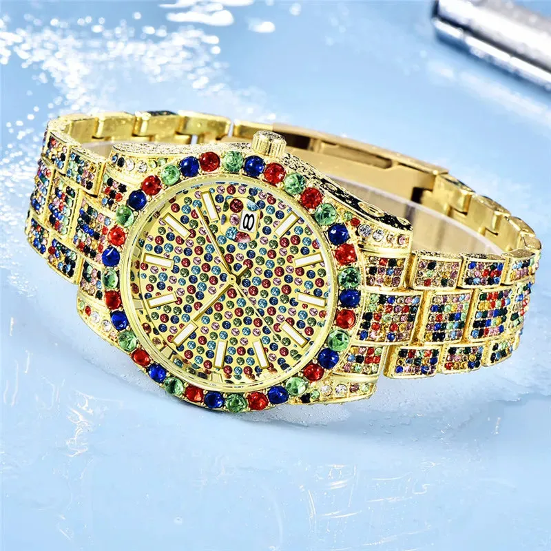 Alloy Band Hip Hop Diamond Wristwatch