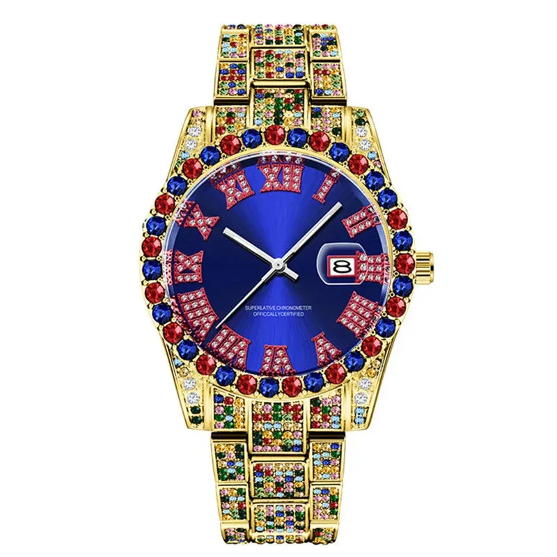 Alloy Band Hip Hop Diamond Wristwatch