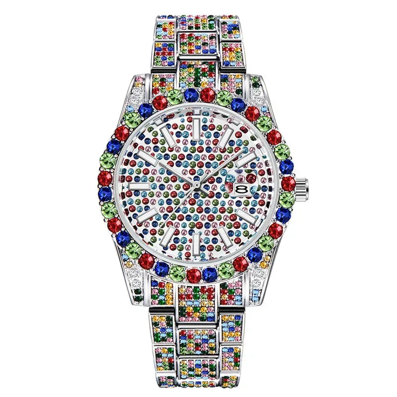 Alloy Band Hip Hop Diamond Wristwatch
