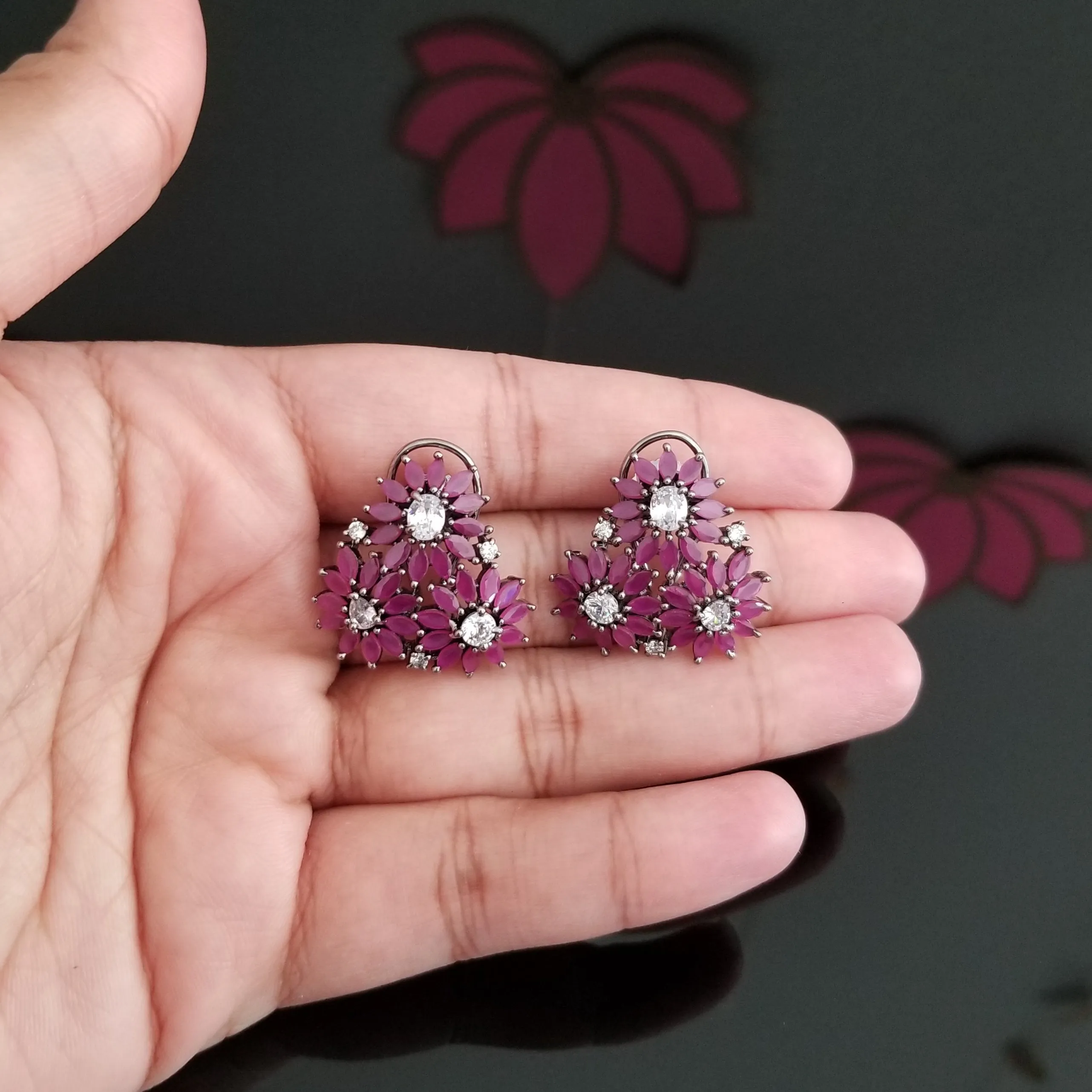 American Diamond Flower Studs With Victorian Finish 1720