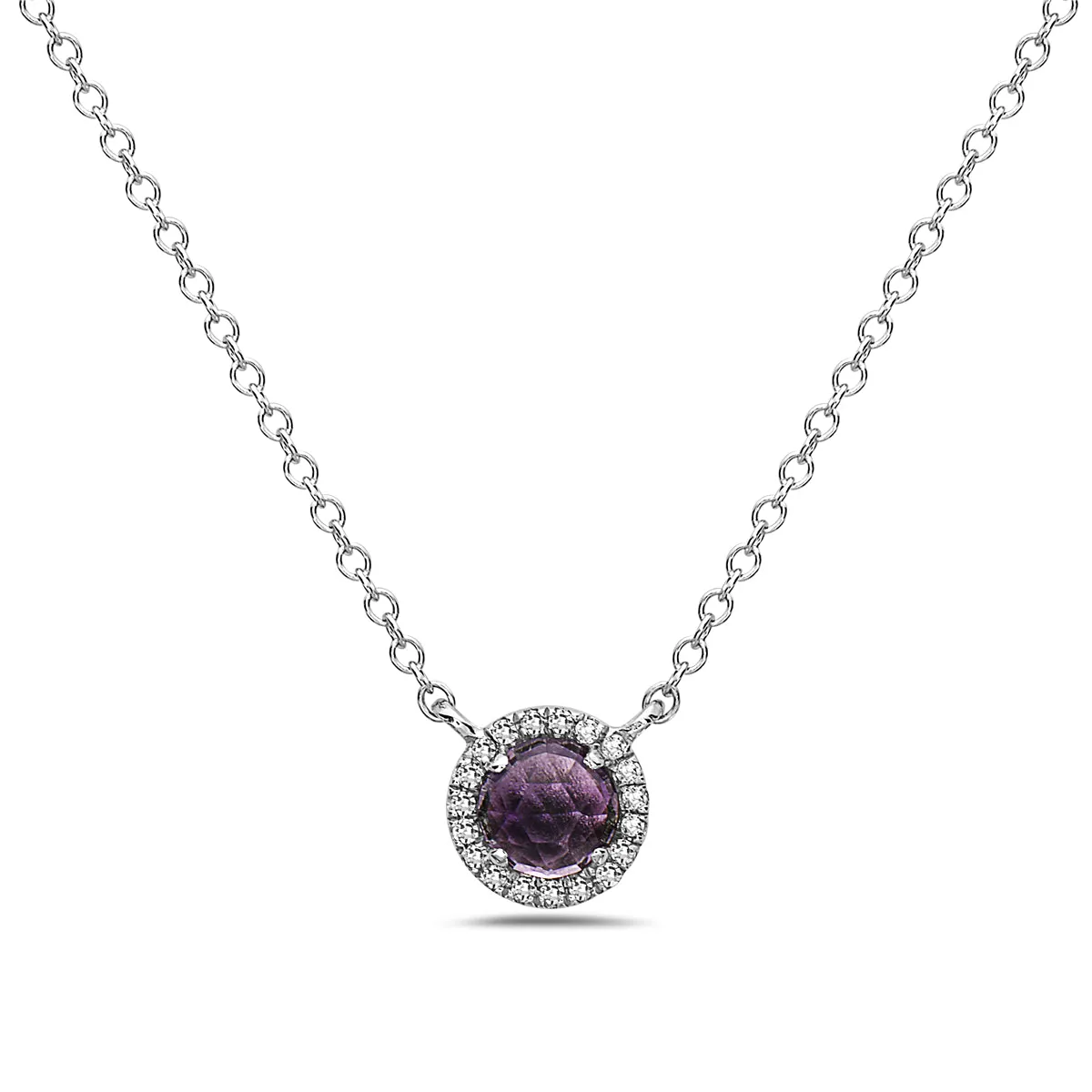 Amethyst And Diamond Halo Necklace