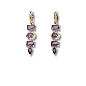 Amethyst and Diamond multi shape drop diamond earrrings