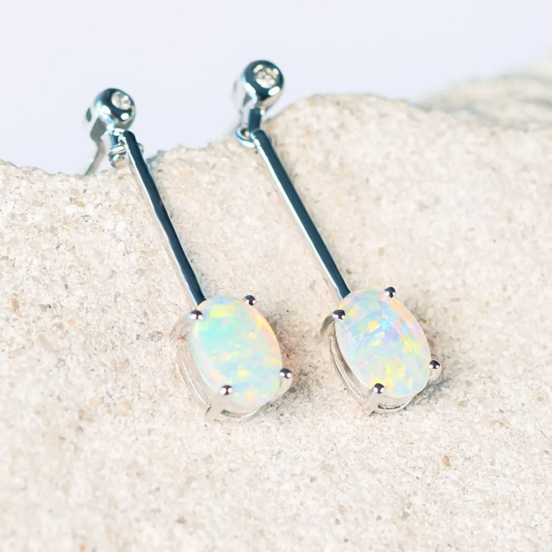 'Andrina' Crystal Opal Earrings 18ct White Gold