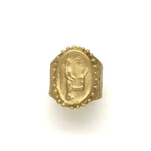 Angel, deer, star image from an impression from an ancient Roman stone seal on a fluid band with mock granulation