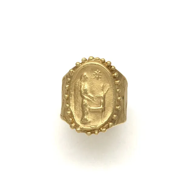 Angel, deer, star image from an impression from an ancient Roman stone seal on a fluid band with mock granulation