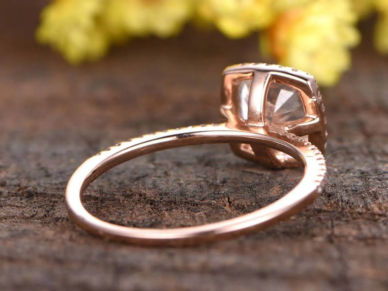 Antique 1.25 Carat Cushion Cut Moissanite Diamond Engagement Ring in 10k Rose Gold