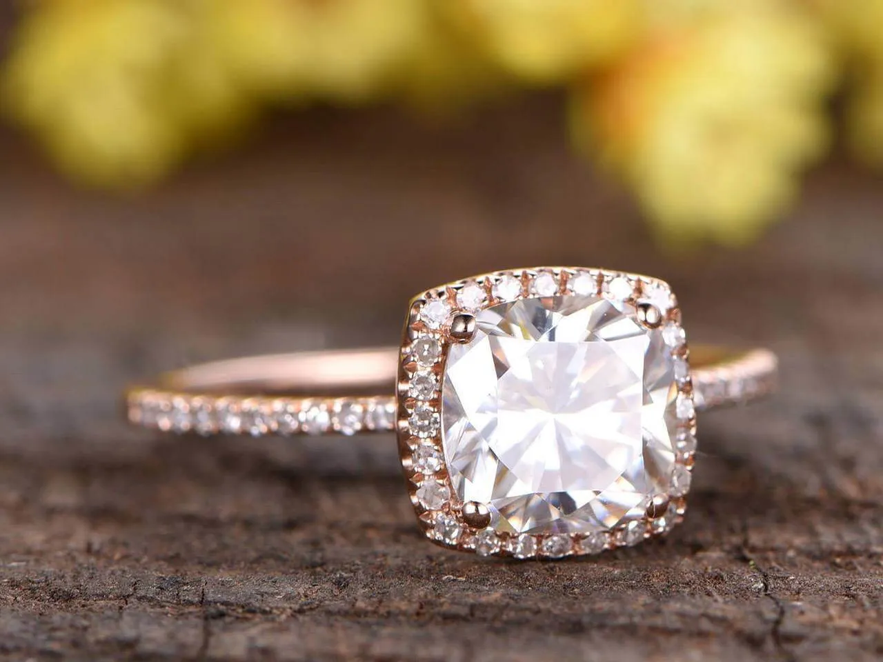 Antique 1.25 Carat Cushion Cut Moissanite Diamond Engagement Ring in 10k Rose Gold