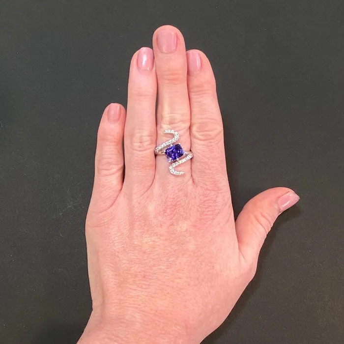 Antique Cushion Tanzanite & Diamond Ring by Christopher Michael 2.71ct