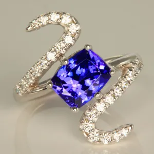 Antique Cushion Tanzanite & Diamond Ring by Christopher Michael 2.71ct