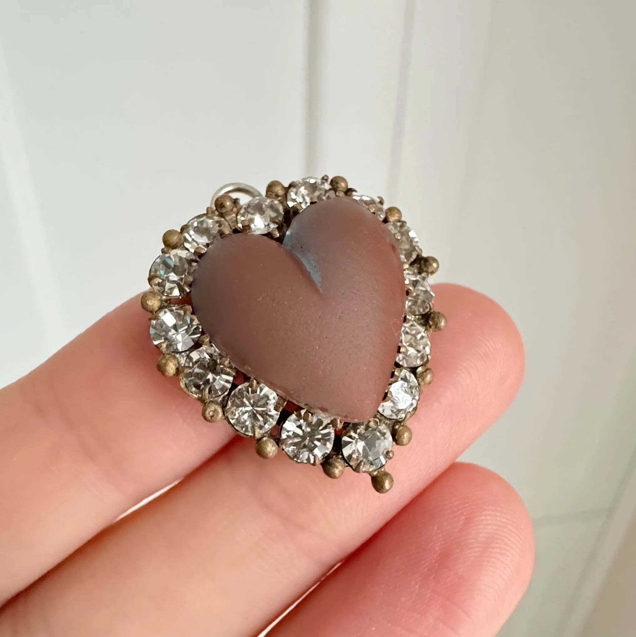 Antique Edwardian Saphiret Glass Heart Pendant