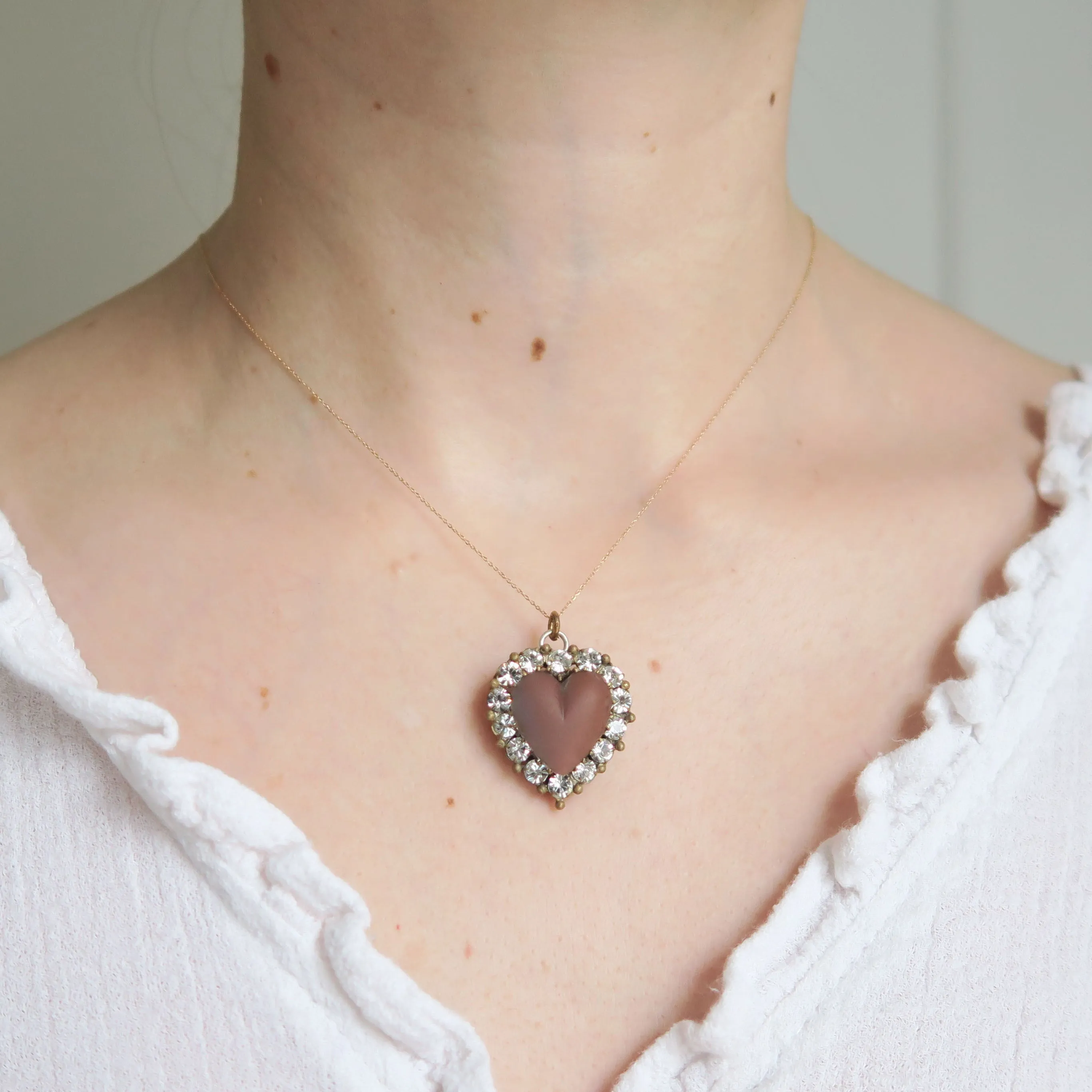 Antique Edwardian Saphiret Glass Heart Pendant